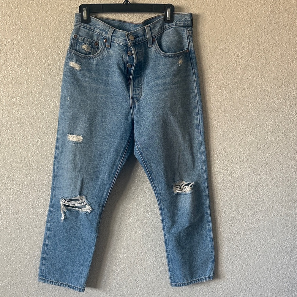 Levi's Light Blue Distressed Straight Leg Jeans